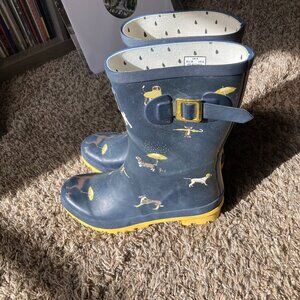 Joules Blue Rain Boots with Yellow Soles